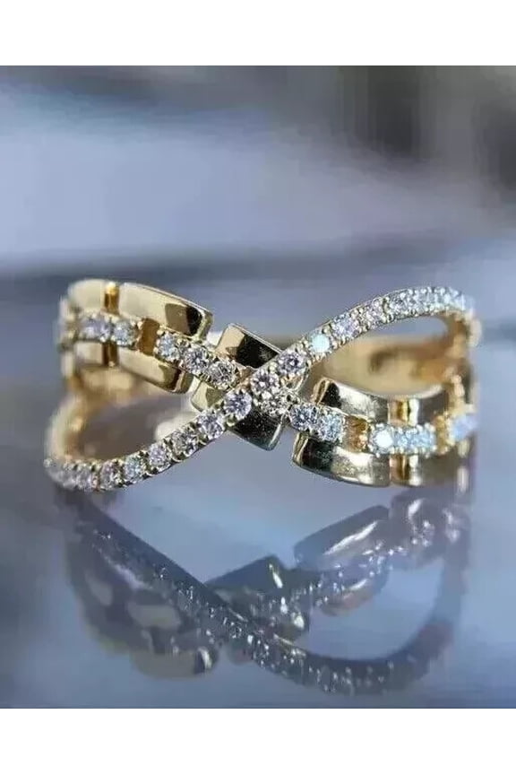 1.30Ct Round Cut Simulated Diamond Women's Weddings Criss Cross Band Ring 14k Yellow Gold Plated