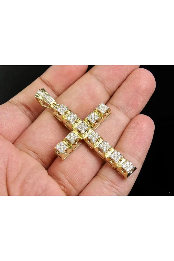 1.30Ct Round Lab Created Diamond Cluster Cross Pendant 14K Yellow Gold Plated