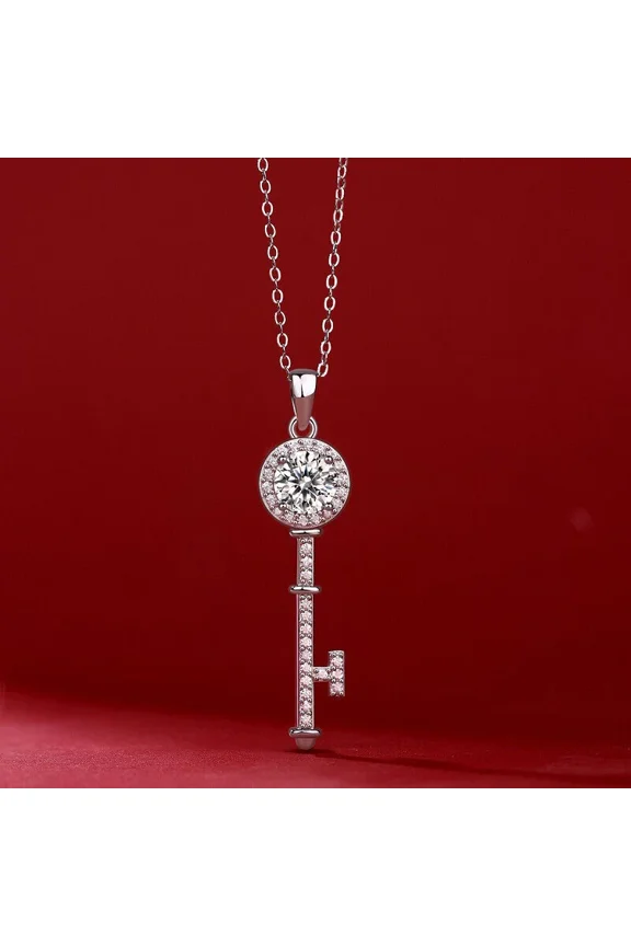 1.30Ct Rount Cut Lab Created Diamond Key Pendant Necklace in 14k White Gold Plated
