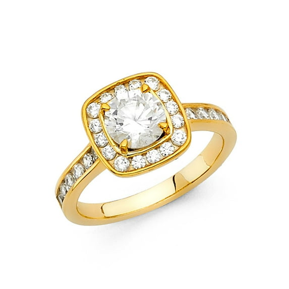 1.30ct Round Halo Channel Set CZ Bridal 14k Yellow Gold Engagement Ring
