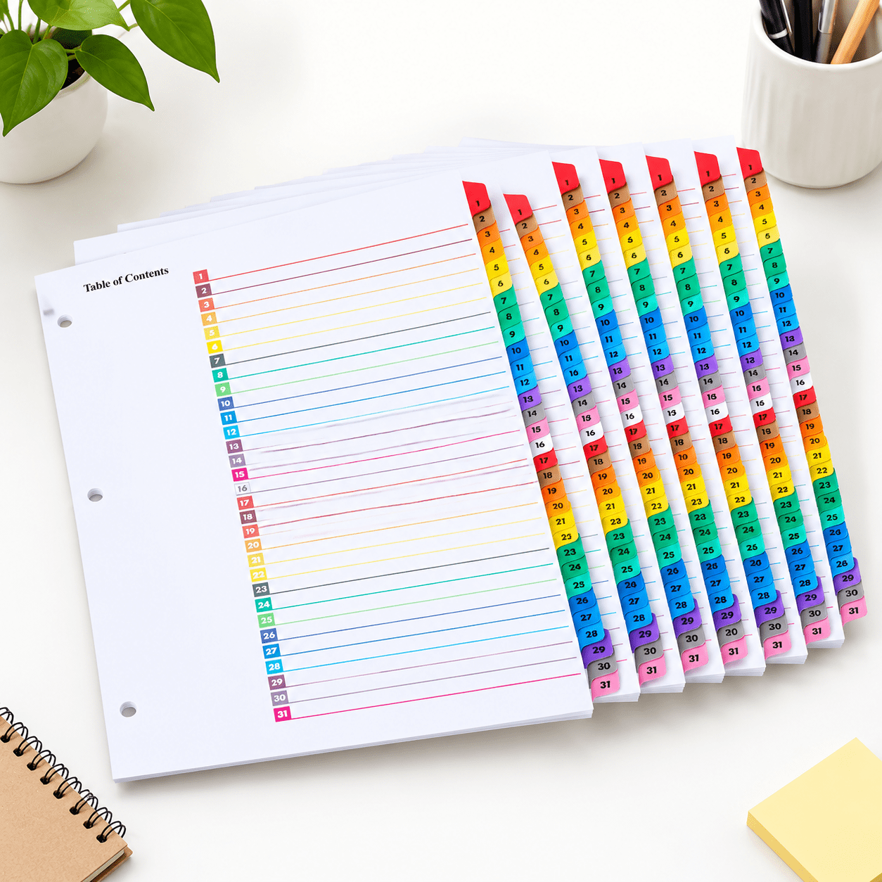 1-31 Numbered Index Dividers for 3 Ring Binders, 6 Pack, 8.5 x 11 Inch ...