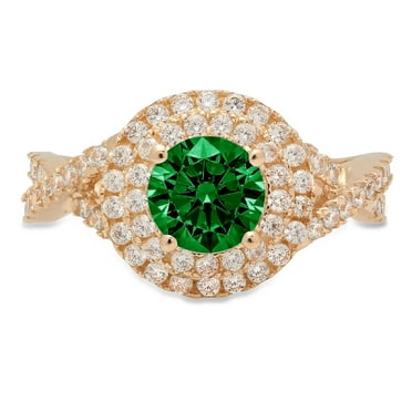 1.3ct Round Brilliant cut - Halo - VVS1 Simulated Emerald - 14k Yellow Gold - Bridal Anniversary Engagement Ring