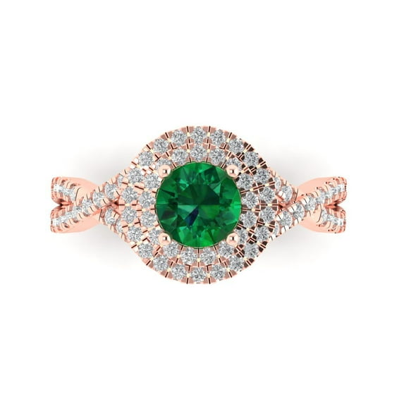Solitaire with Accents Engagement Ring for Women - 1.3125ct Simulated Emerald in 14K Rose Gold Promise Ring
