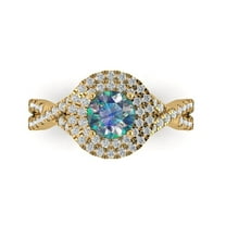 1.3125 ct Round Cut Blue Moissanite Halo Engagement Ring for Women in 14K Yellow Gold