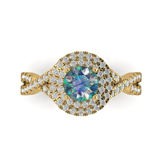 1.3125 ct Round Cut Blue Moissanite Halo Engagement Ring for Women in 14K Yellow Gold