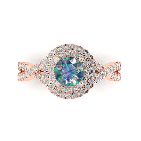 1.3125 ct Round Cut Blue Moissanite Solitaire with Accents Engagement Ring for Women in 18K Rose Gold