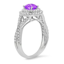 1.3125 ct Round Cut Natural Amethyst Halo Engagement Ring for Women in 18K White Gold