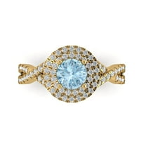 1.3125 ct Round Cut Natural Aquamarine Halo Engagement Ring for Women in 14K Yellow Gold