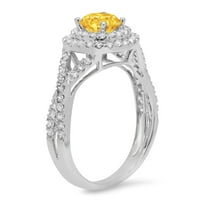 1.3125 ct Round Cut Natural Citrine Halo Engagement Ring for Women in 18K White Gold