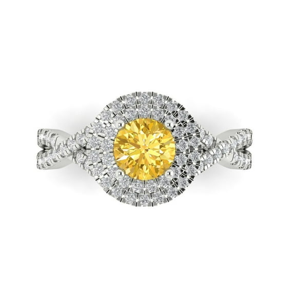 Clara Pucci 14K White Gold Solid Gold Citrine Halo Anniversary Ring for Women - 1.3125 cttw Round Cut