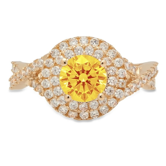 1.3125 ct Round Cut Natural Citrine with Simulated Diamond Halo Accents 14K Yellow Gold Womens Engagement Ring