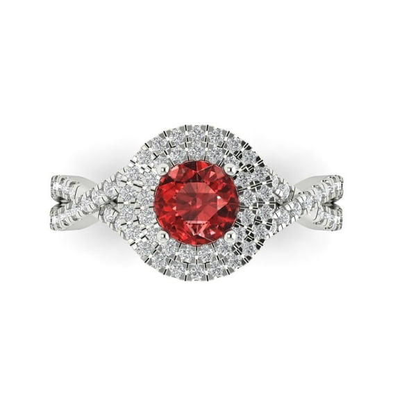 1.3125 ct Round Cut Natural Garnet Halo Engagement Ring for Women in 14K White Gold