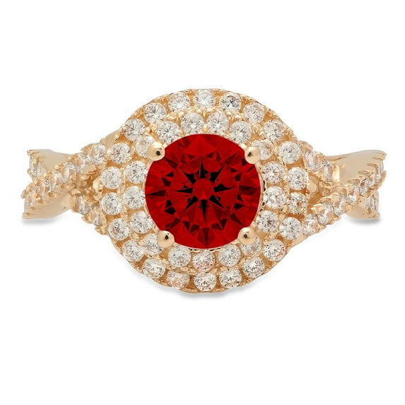 1.3125 ct Round Cut Natural Garnet with Simulated Diamond Halo Accents 14K Yellow Gold Womens Engagement Ring