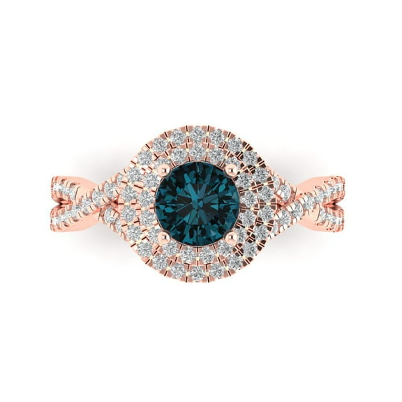 1.3125 ct Round Cut Natural London Blue Topaz Solitaire with Accents Engagement Ring for Women in 14K Rose Gold