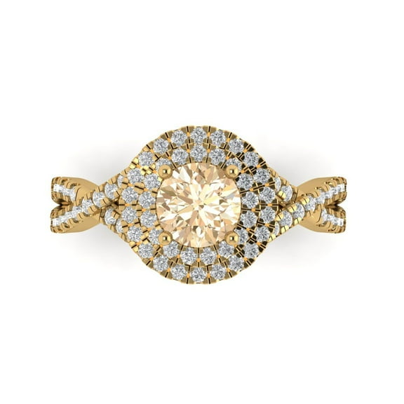 1.3125 ct Round Cut Natural Morganite Halo Engagement Ring for Women in 14K Yellow Gold