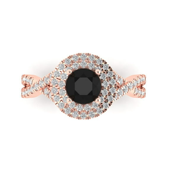 Clara Pucci 14K Rose Gold 1.31ct Onyx Solitaire with Accents Ring for Women