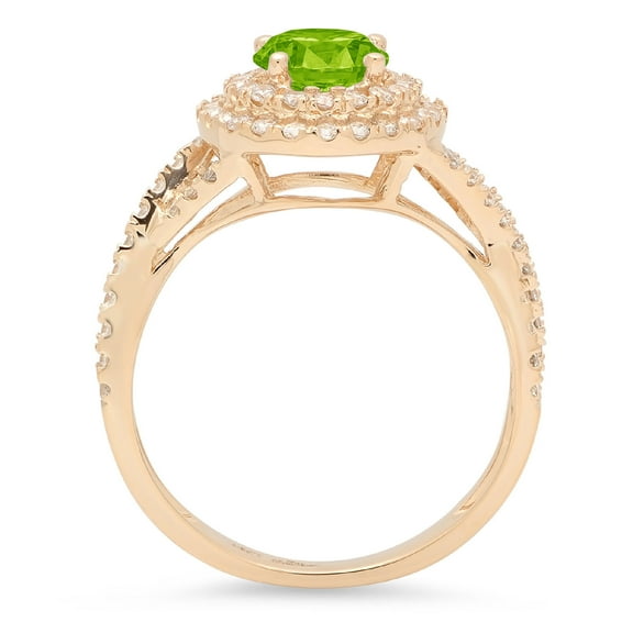 1.3125 ct Round Cut Natural Peridot Halo Engagement Ring for Women in 18K Yellow Gold