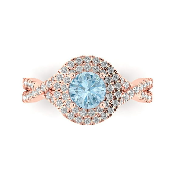 1.3125 ct Round Cut Natural Sky Blue Topaz Solitaire with Accents Engagement Ring for Women in 14K Rose Gold