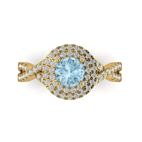 1.3125 ct Round Cut Natural Swiss Blue Topaz Halo Engagement Ring for Women in 14K Yellow Gold
