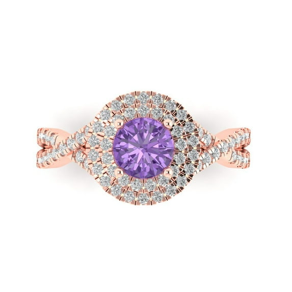 Clara Pucci 14K Rose Gold Solid Gold Alexandrite Solitaire with Accents Anniversary Ring for Women - 1.3125 cttw Round Cut