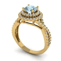 1.3125 ct Round Cut Simulated Blue Diamond Halo Engagement Ring for Women in 18K Yellow Gold