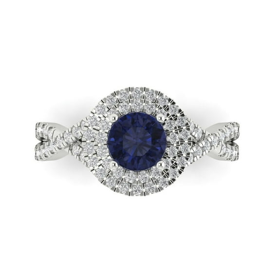 Clara Pucci 14K White Gold 1.31ct BlueSapphire Halo Ring for Women