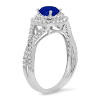 1.3125 ct Round Cut Simulated Blue Sapphire Halo Engagement Ring for Women in 18K White Gold