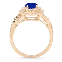 1.3125 ct Round Cut Simulated Blue Sapphire Halo Engagement Ring for Women in 18K Yellow Gold