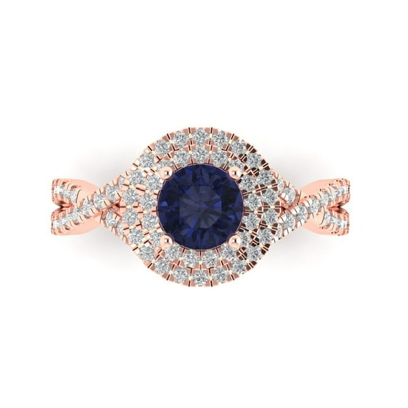 1.3125 ct Round Cut Simulated Blue Sapphire Solitaire with Accents Engagement Ring for Women in 14K Rose Gold