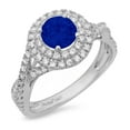 thumbnail image 1 of 1.3125 ct Round Cut Simulated Blue Sapphire with Simulated Diamond Halo Accents 18K White Gold Womens Engagement Ring, 1 of 4