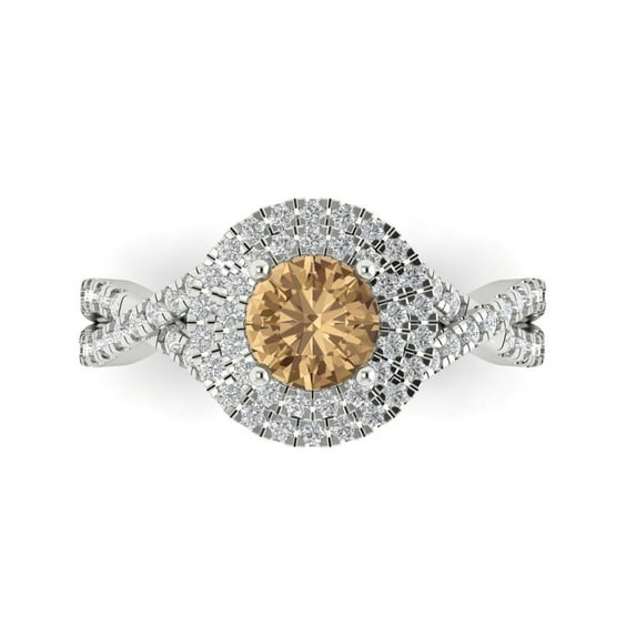 1.3125 ct Round Cut Simulated Champagne Diamond Halo Engagement Ring for Women in 18K White Gold