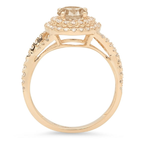 1.3125 ct Round Cut Simulated Champagne Diamond Halo Engagement Ring for Women in 18K Yellow Gold