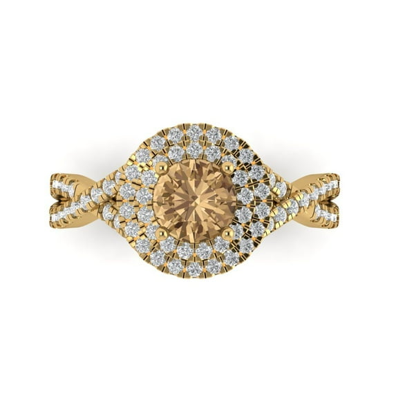 Clara Pucci 14K Yellow Gold Solid Gold Champagne Halo Anniversary Ring for Women - 1.3125 cttw Round Cut