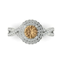 1.3125 ct Round Cut Simulated Champagne Diamond with Simulated Diamond Halo Accents 18K White Gold Womens Engagement Ring