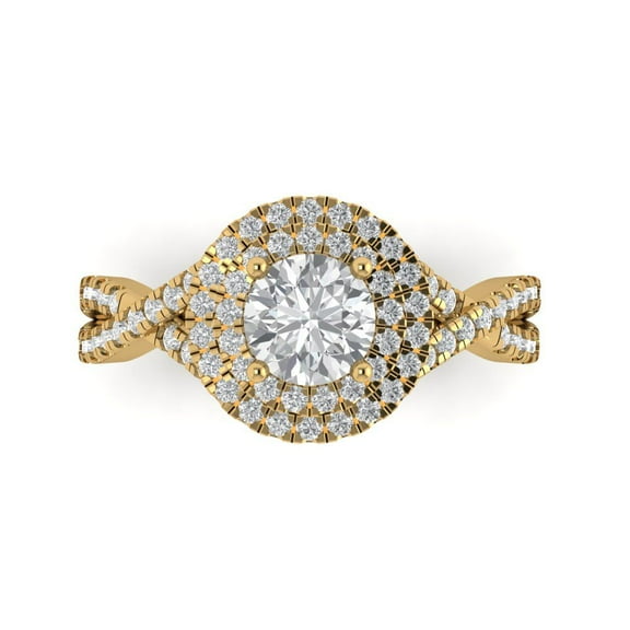1.3125 ct Round Cut Simulated Diamond Halo Engagement Ring for Women in 14K Yellow Gold