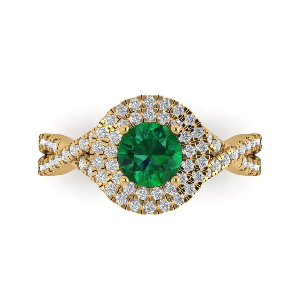 1.3125 Ct Round Cut Simulated Emerald Halo Engagement Ring For Women In 18k Yellow Gold - Foto 10