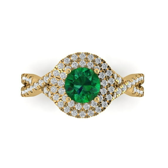 1.3125 ct Round Cut Simulated Emerald Halo Engagement Ring for Women in 18K Yellow Gold
