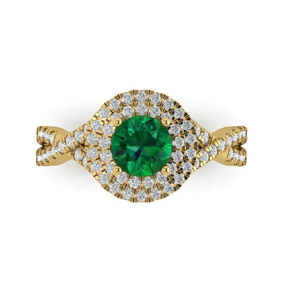 1.3125 ct Round Cut Simulated Emerald Halo Engagement Ring for Women in 18K Yellow Gold