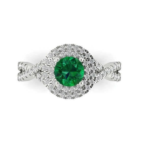 1.3125 ctw with Simulated Diamond Halo Accents Anniversary Ring for Women | Round Cut Simulated Emerald | Hyperallergenic Solid 18K White Gold