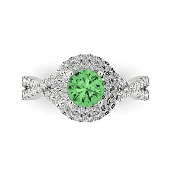 1.3125 ct Round Cut Simulated Green Diamond Halo Engagement Ring for Women in 14K White Gold