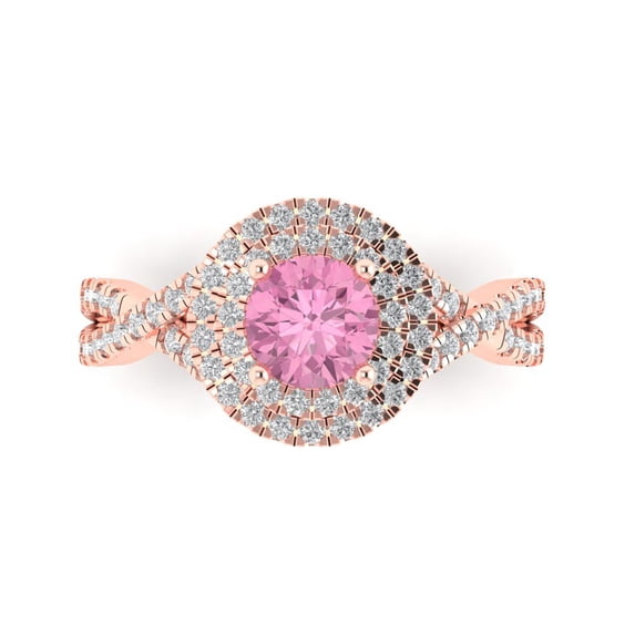 Clara Pucci 14K Rose Gold 1.31ct Pink Solitaire with Accents Ring for Women