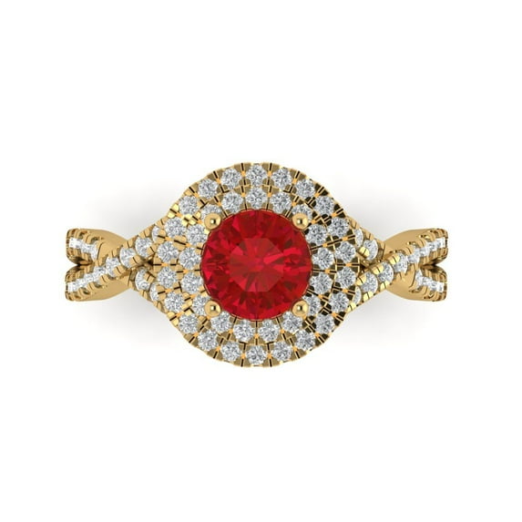 1.3125 ct Round Cut Simulated Pink Tourmaline with Simulated Diamond Halo Accents 18K Yellow Gold Womens Engagement Ring