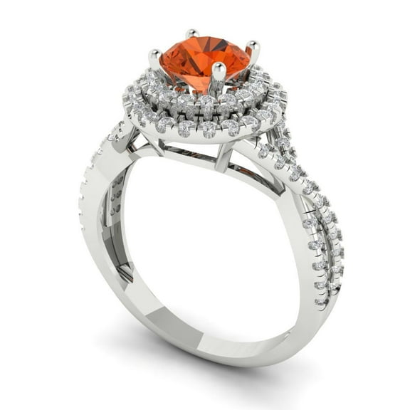 1.3125 ct Round Cut Simulated Red Diamond Halo Engagement Ring for Women in 18K White Gold
