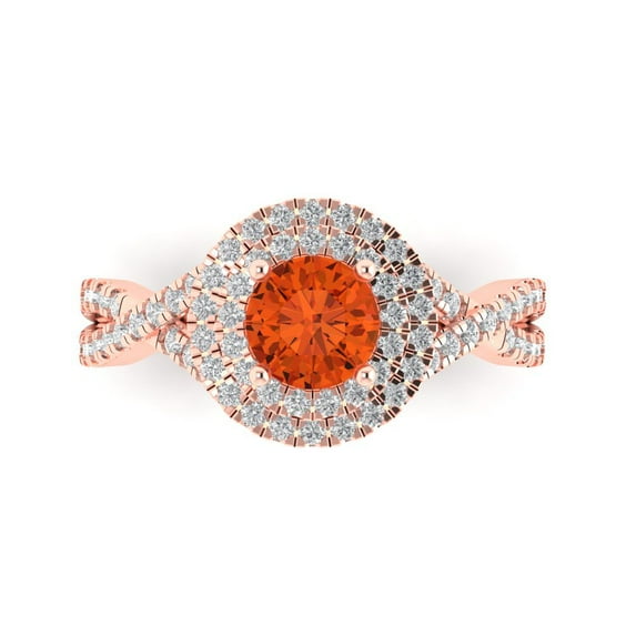 Clara Pucci 14K Rose Gold 1.31ct Red Solitaire with Accents Ring for Women