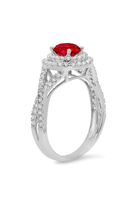 1.3125 ct Round Cut Simulated Ruby Halo Engagement Ring for Women in 18K White Gold