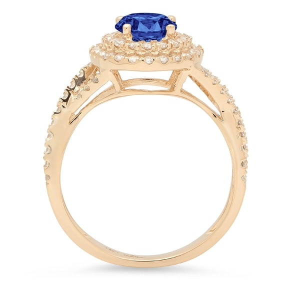 1.3125 ct Round Cut Simulated Tanzanite Halo Engagement Ring for Women in 14K Yellow Gold