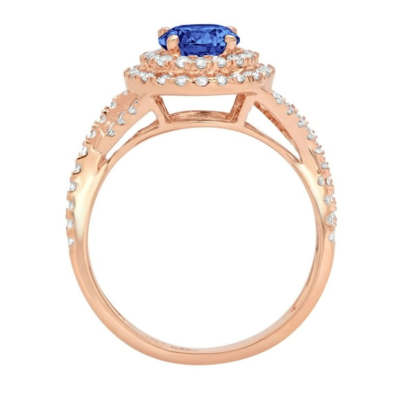1.3125 ct Round Cut Simulated Tanzanite Solitaire with Accents Engagement Ring for Women in 18K Rose Gold