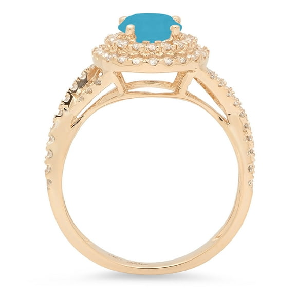 1.3125 ct Round Cut Simulated Turquoise Halo Engagement Ring for Women in 14K Yellow Gold