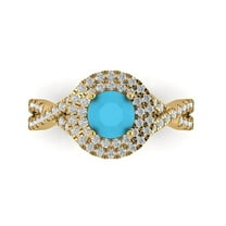 1.3125 ct Round Cut Simulated Turquoise Halo Engagement Ring for Women in 14K Yellow Gold