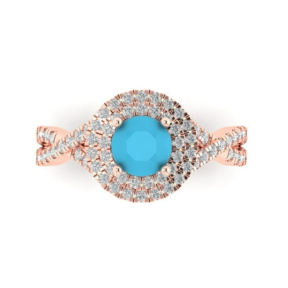 1.3125 ct Round Cut Simulated Turquoise Solitaire with Accents Engagement Ring for Women in 18K Rose Gold